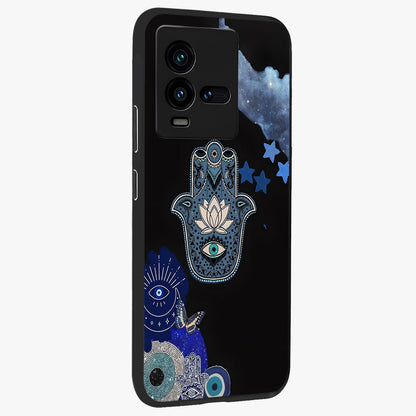 Mystic Hand Aura Glass Case upright view showcasing symbolic hand artwork with mystical energy theme.