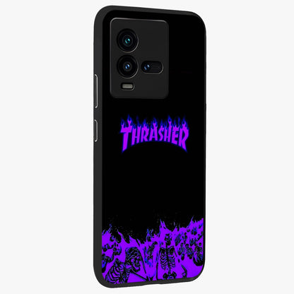 Neon Flame Riot Glass Case upright view showcasing dynamic flame artwork with energetic neon theme.