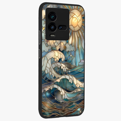 Oceanic Stained Printed Glass Case upright view showcasing decorative ocean pattern artwork with vibrant marine theme.