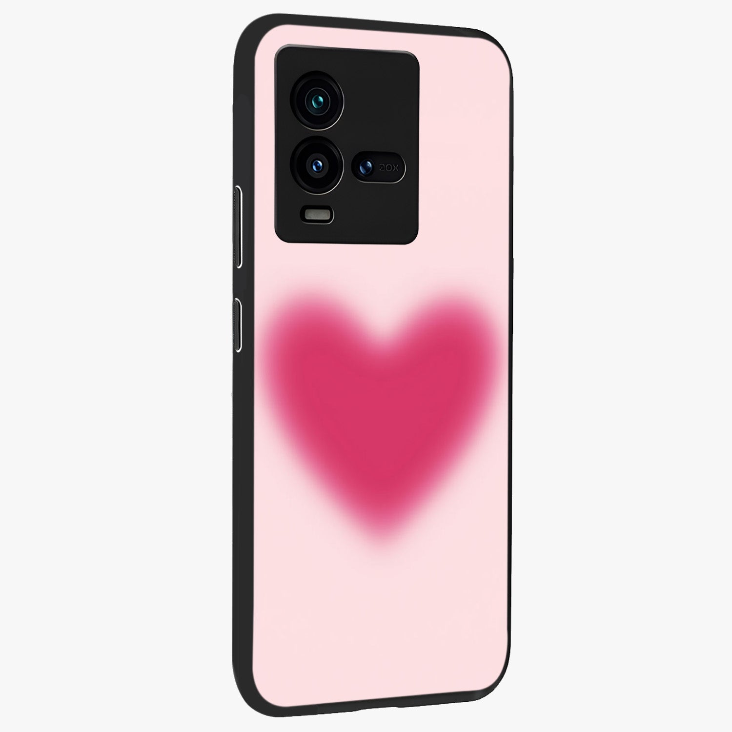 Pink Aura Heart Glass Case upright view showcasing romantic heart artwork with soft pastel theme.