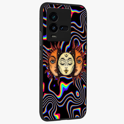 Psychedelic Sun Glass Case upright view showcasing trippy sun artwork with bold psychedelic theme.