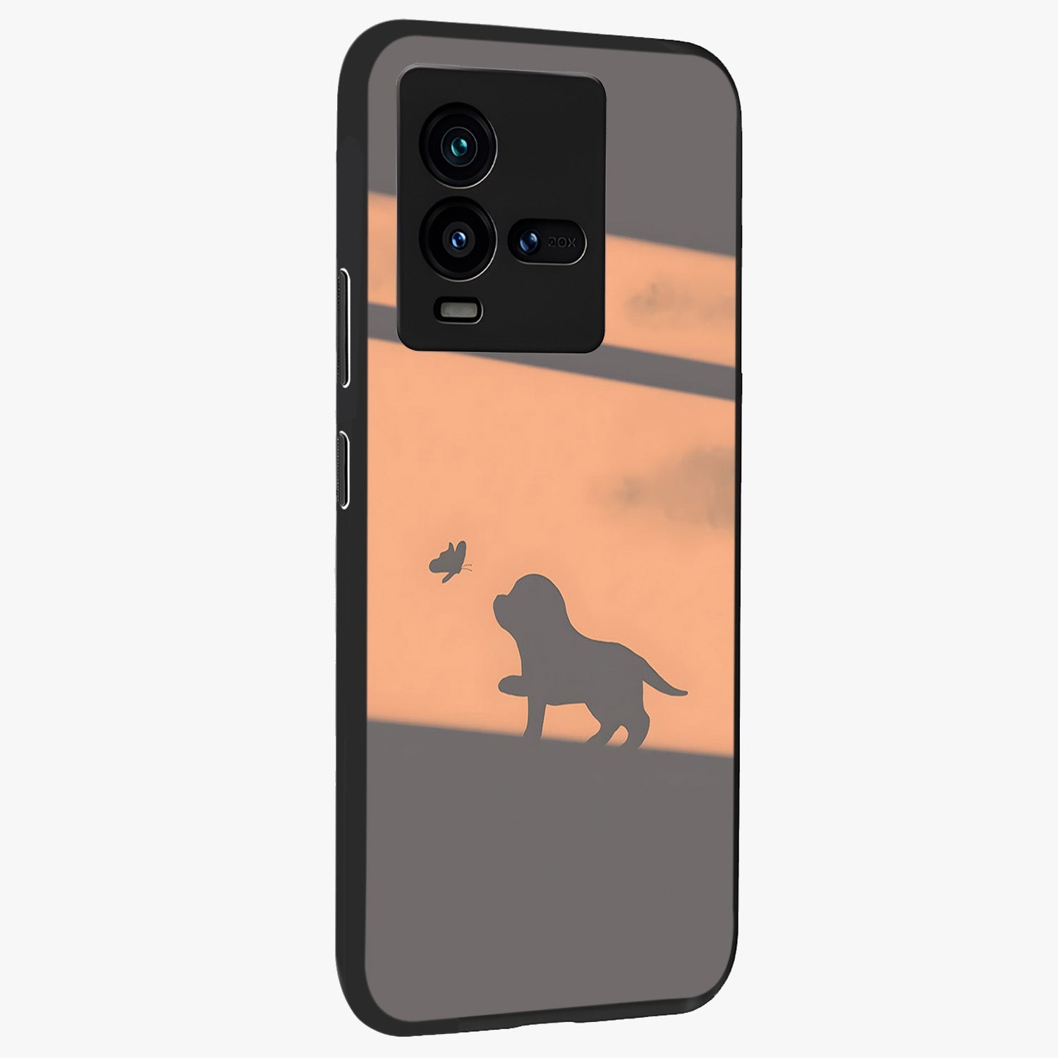 Puppy Shadow Art Glass Case upright view showcasing charming puppy artwork with creative silhouette theme.