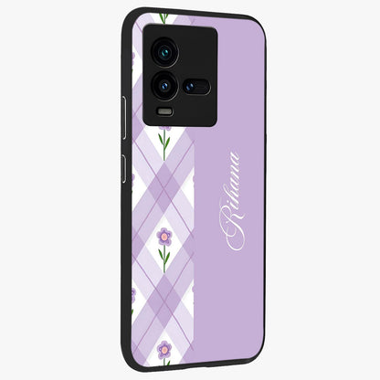 Purple Diamond Floral Glass Case upright view showcasing vibrant floral artwork with stylish geometric theme.