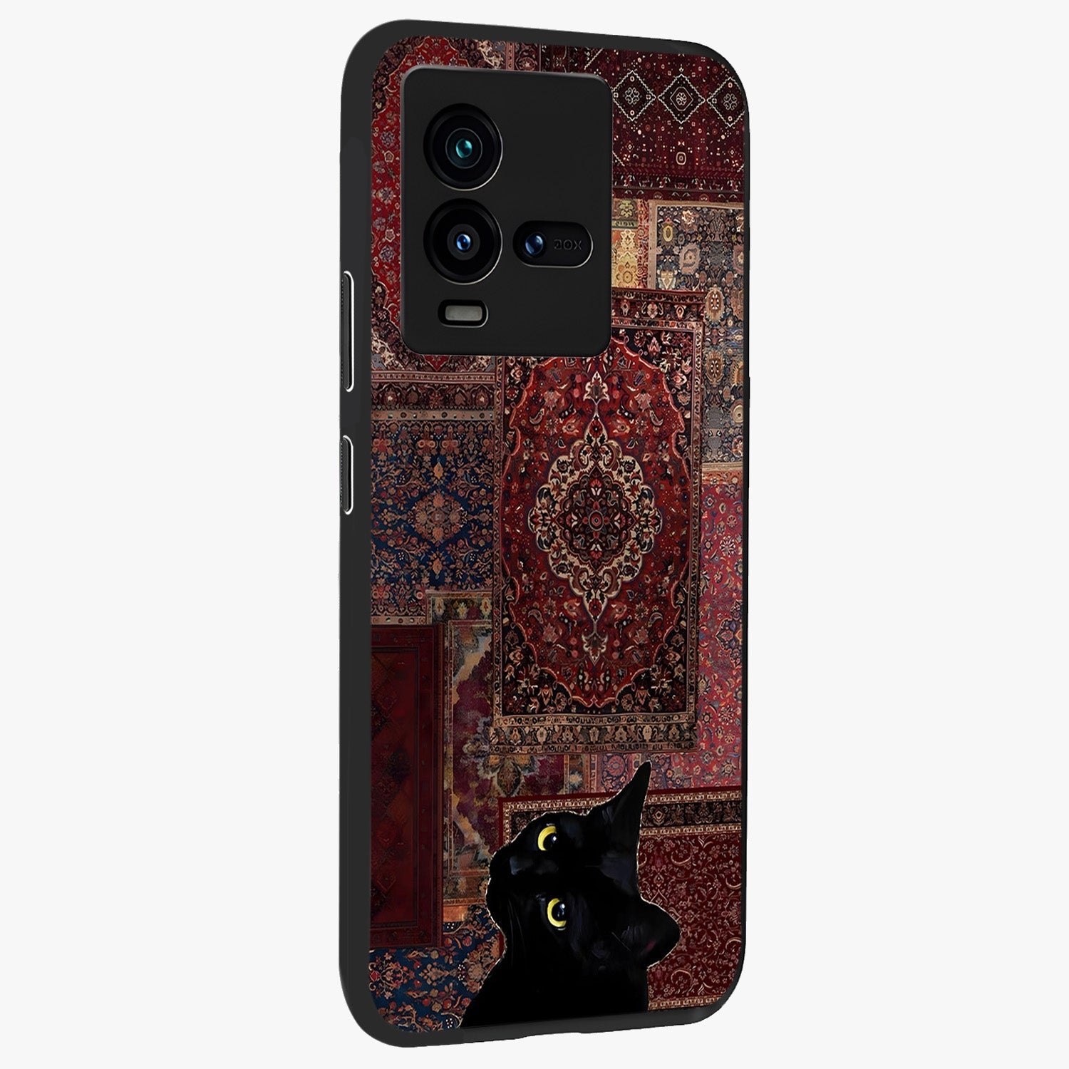 Regal Magic Cat Apple Glass Case upright view showcasing charming cat artwork with playful magical theme.