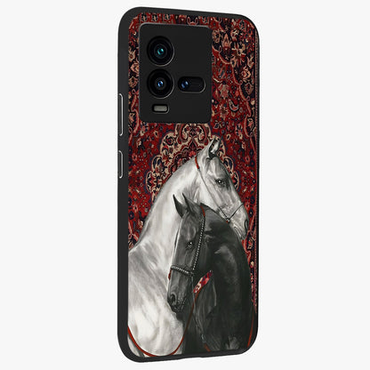 Regal Stallion Tapestry Glass Case upright view showcasing powerful horse artwork with elegant tapestry theme.