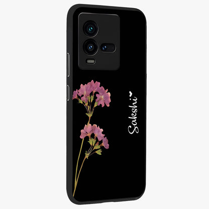 Riching Lavender Flower Custom Name Glass Case upright view showcasing elegant lavender floral artwork with personalized aesthetic.