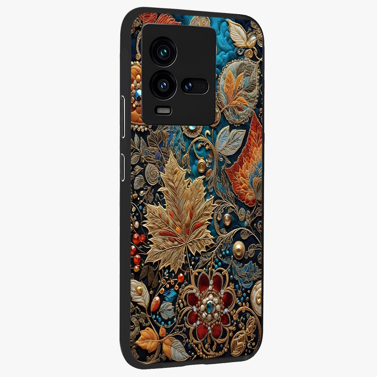 Royal Jewel Garden Glass Case upright view showcasing rich floral artwork with luxurious garden theme.