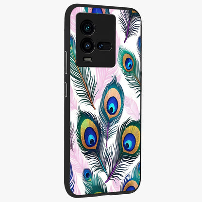 Royal Peacock Feathers Glass Case upright view showcasing elegant peacock feather artwork with decorative royal theme.