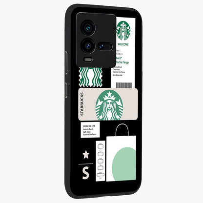 Starbucks Mocha Glass Case upright view showcasing trendy coffee inspired artwork with modern lifestyle theme.