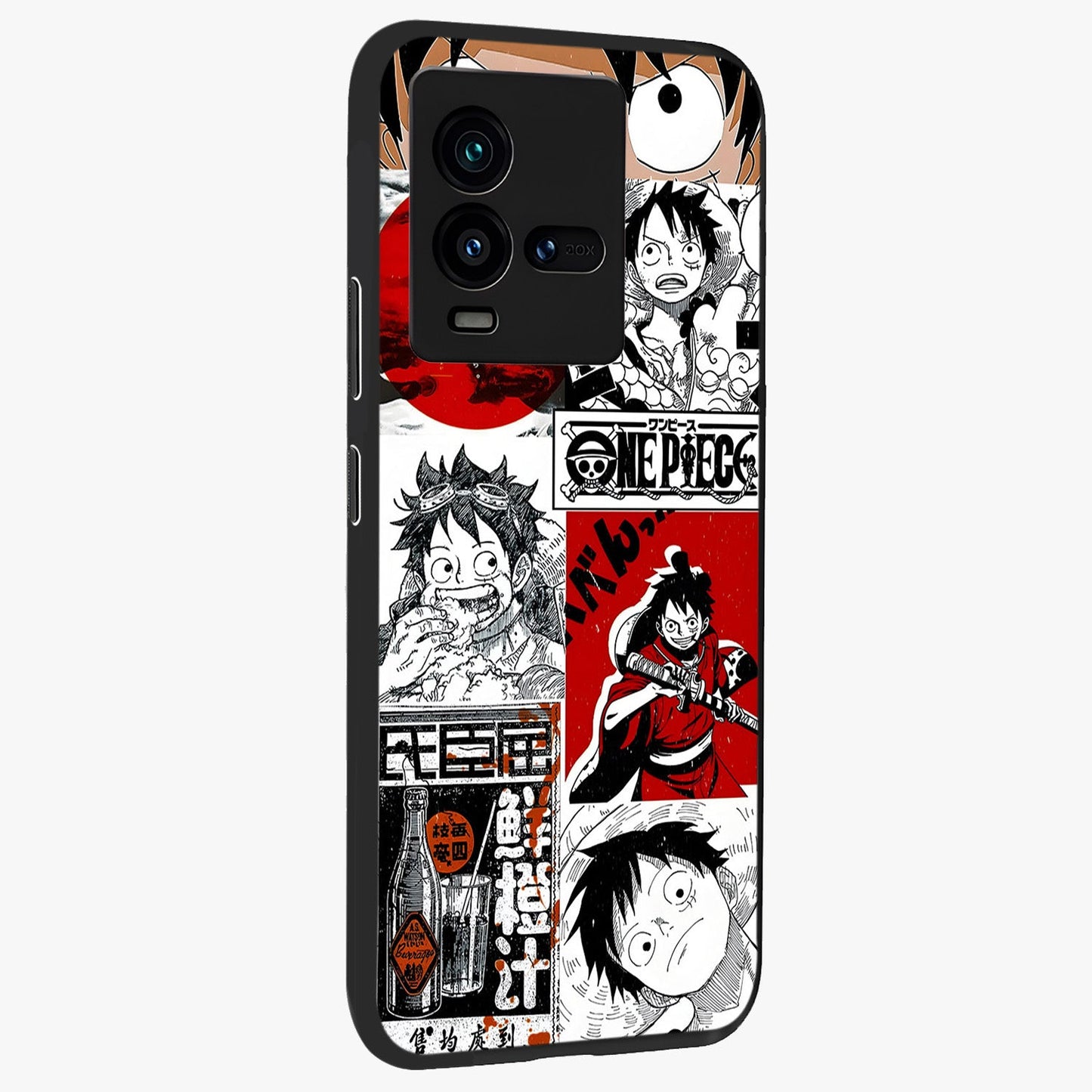 Strawhat Chaos Panels Glass Case upright view showcasing energetic anime artwork with bold adventure theme.