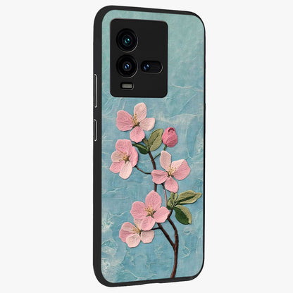 Threaded Blossom Breeze Glass Case upright view showcasing graceful flower artwork with calm botanical theme.