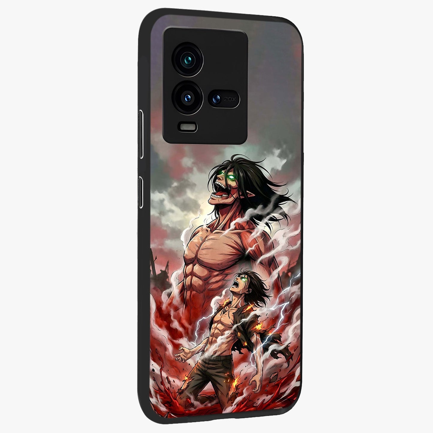 Titan Awakening Fury Glass Case upright view showcasing intense titan artwork with epic fantasy theme.
