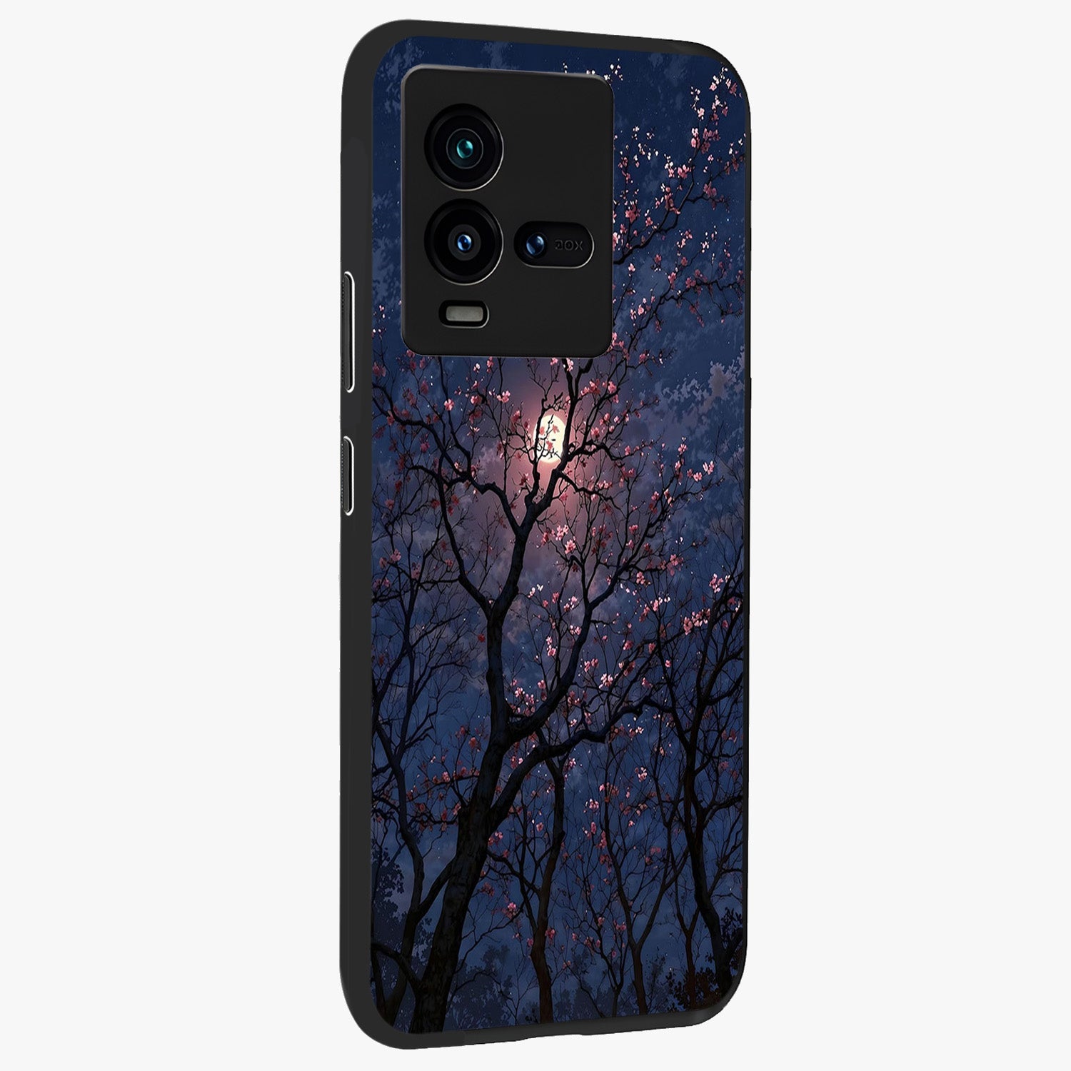 Twilight Sakura Serenade Glass Case upright view showcasing beautiful cherry blossom artwork with serene evening theme.