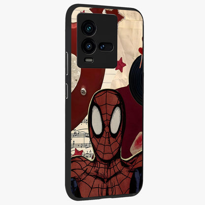 Web Warrior Vibes Glass Case upright view showcasing energetic superhero artwork with bold action theme.
