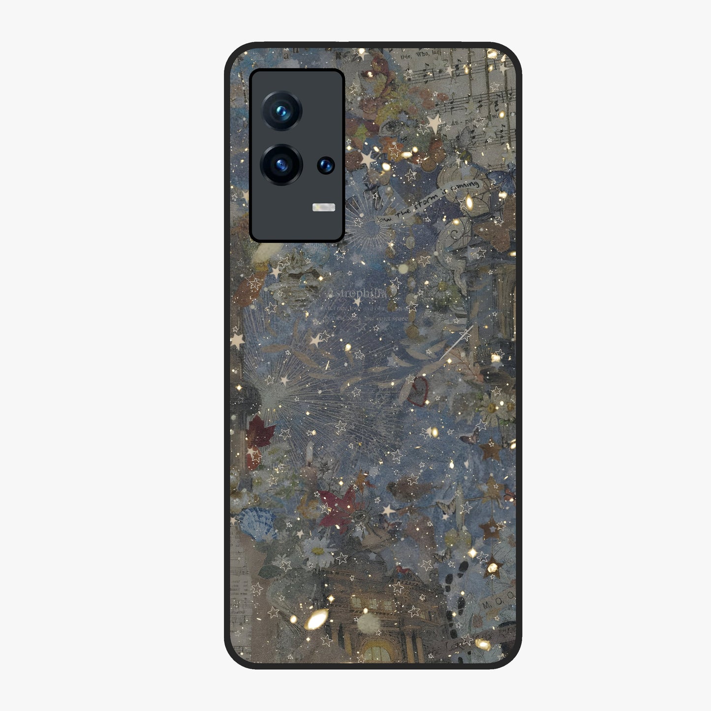 Aesthetic Astrolophia Glass Case showing flat back view with dreamy aesthetic design and glossy glass finish.