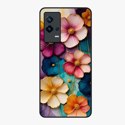 Artlyn Grace Flower Pattern Glass Case showing flat back view with elegant floral pattern artwork and glossy glass finish.