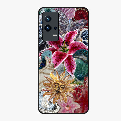 Beaded Garden Fantasy Glass Case showing flat back view with dreamy garden bead artwork and glossy glass finish.