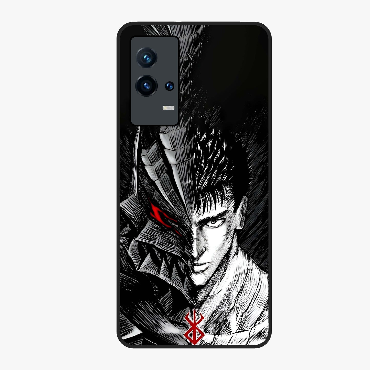 Berserker Blood Oath Glass Case showing flat back view with fierce warrior inspired artwork and glossy glass finish.
