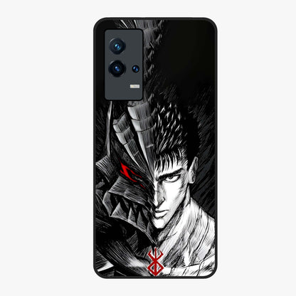 Berserker Blood Oath Glass Case showing flat back view with fierce warrior inspired artwork and glossy glass finish.