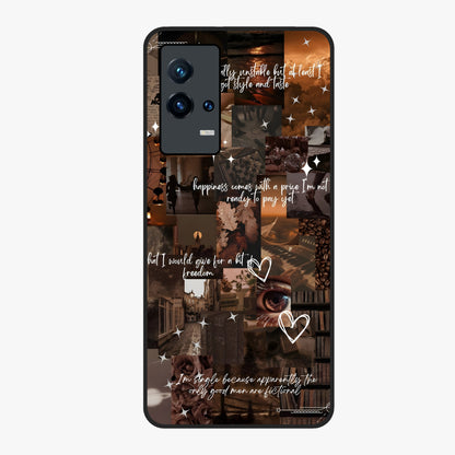 Bittersweet Aesthetic Chaos Glass Case showing flat back view with artistic chaotic aesthetic design and glossy glass finish.