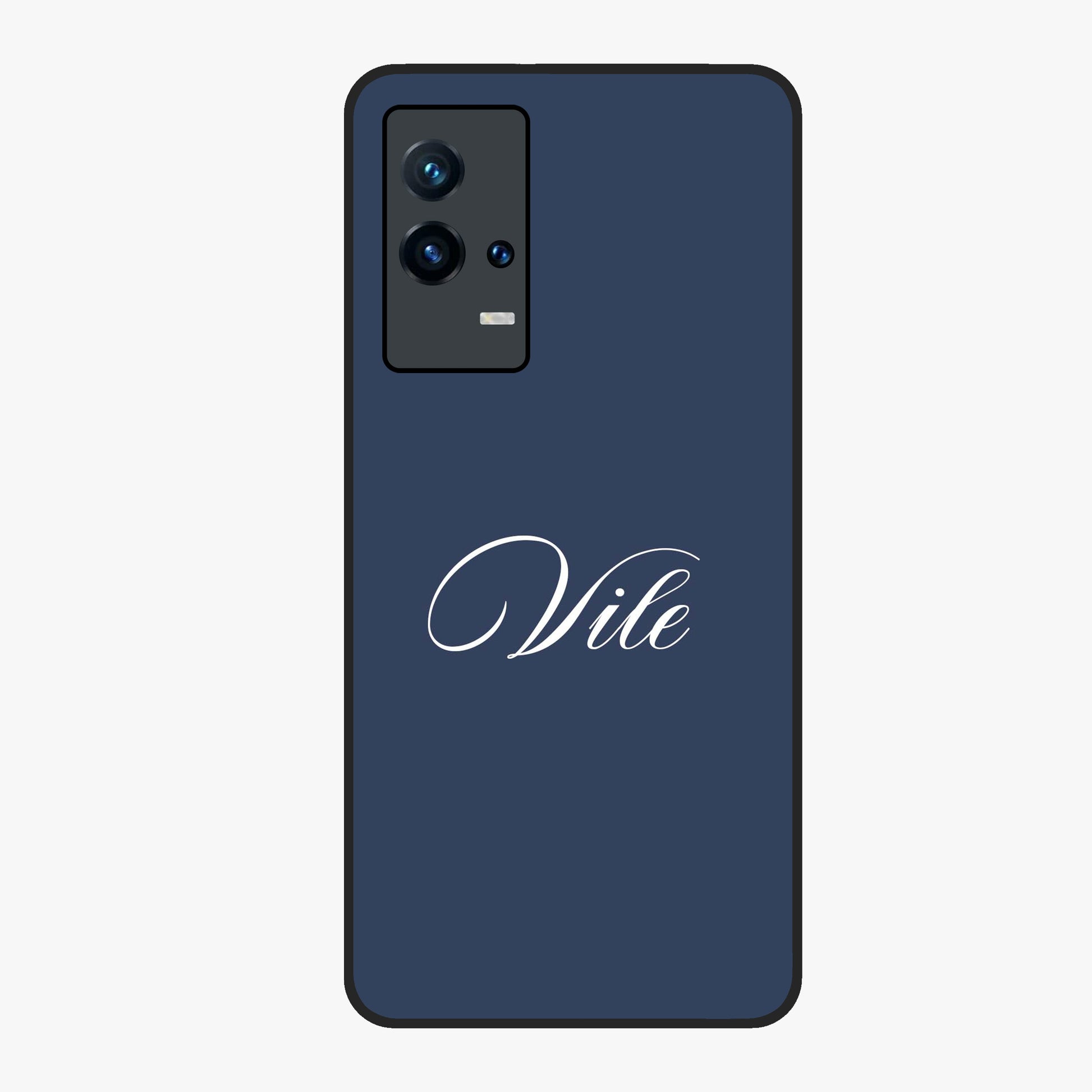 Blue Background Personalized Custom Name Glass Case showing flat back view with minimal blue background and custom name design.
