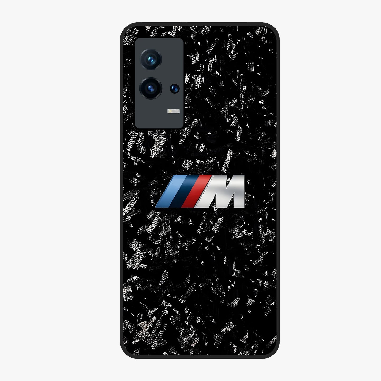 Carbon Speed Mark Glass Case showing flat back view with sporty carbon pattern artwork and glossy glass finish.