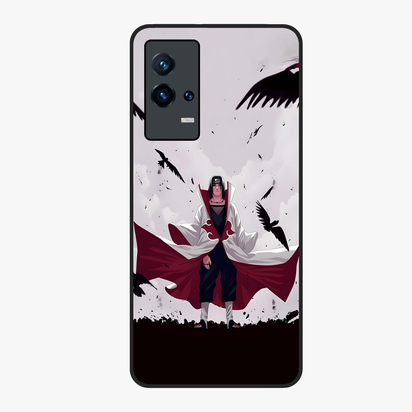 Crimson Crow Ascension Glass Case showing flat back view with mystical crow artwork and glossy glass finish.
