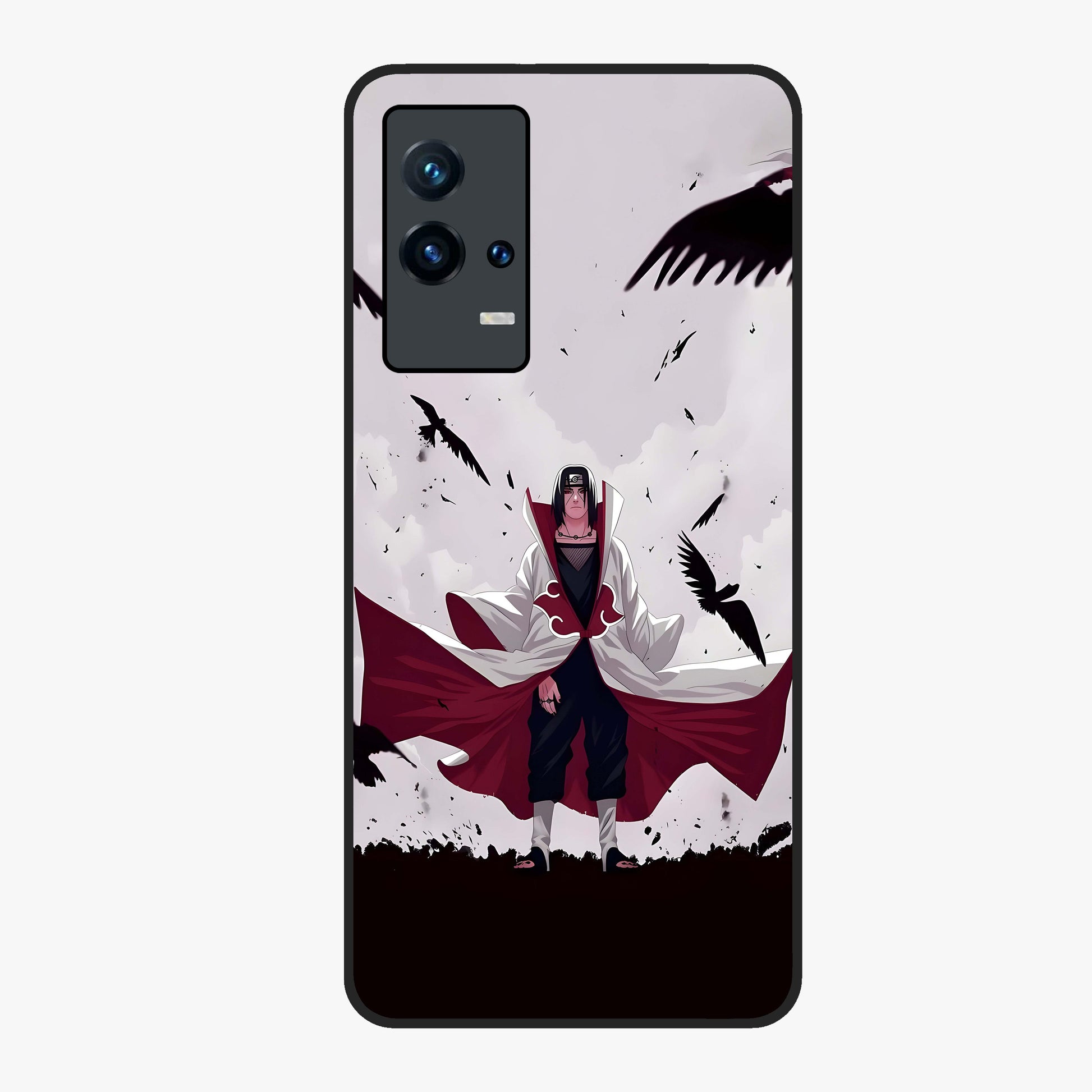 Crimson Crow Ascension Glass Case showing flat back view with mystical crow artwork and glossy glass finish.