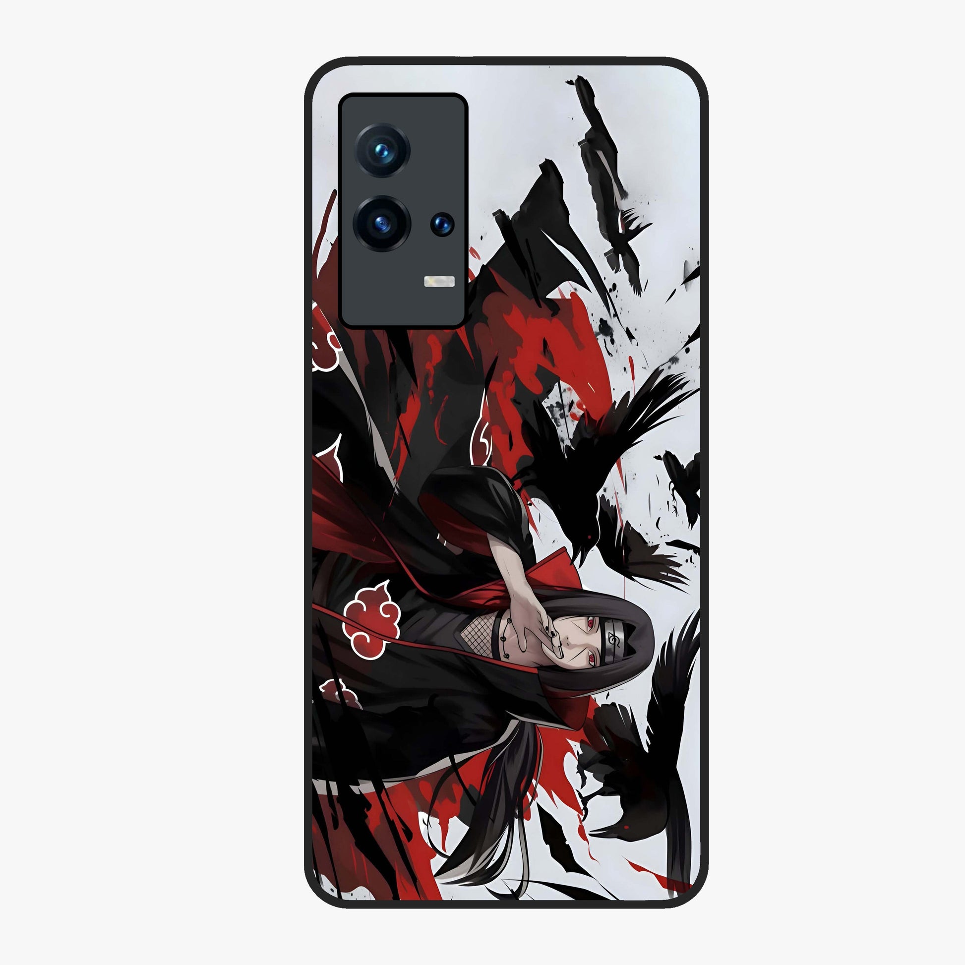 Crimson Crow Illusion Glass Case showing flat back view with artistic crow illusion artwork and glossy glass finish.