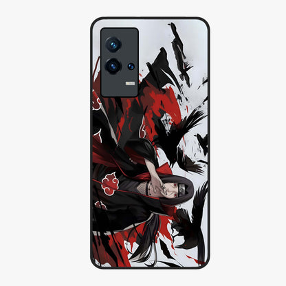 Crimson Crow Illusion Glass Case showing flat back view with artistic crow illusion artwork and glossy glass finish.