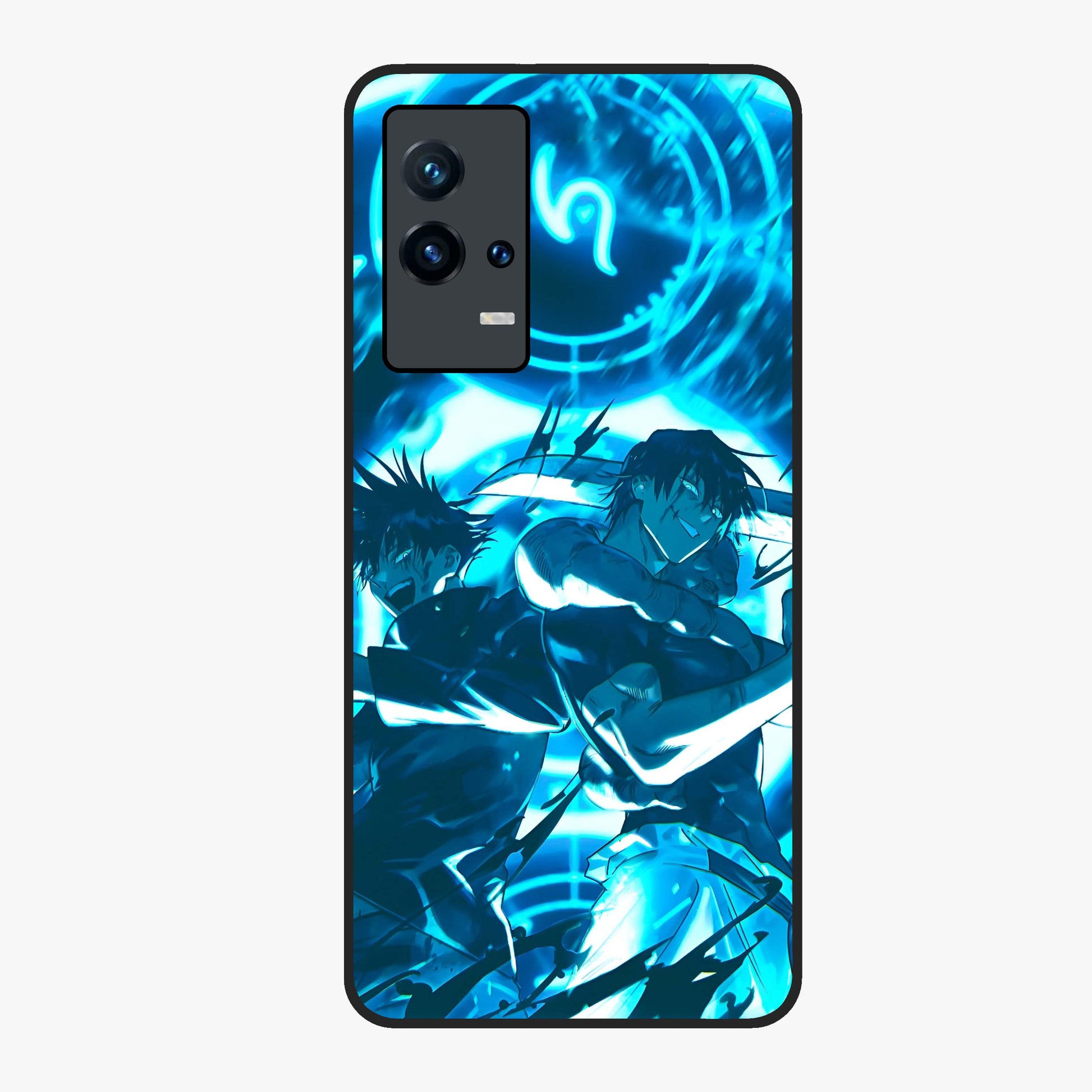 Cursed Energy Clash Glass Case showing flat back view with intense cursed energy artwork and glossy glass finish.