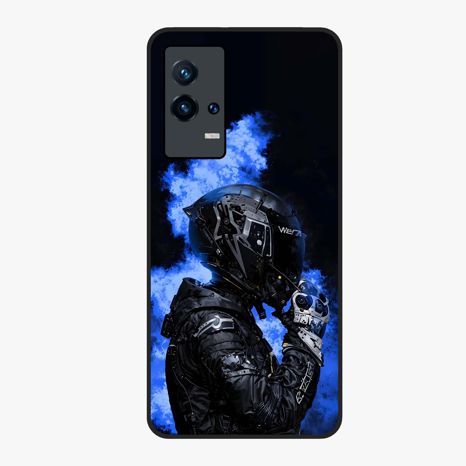 Cyber Sentinel Protocol Glass Case showing flat back view with futuristic cyber themed artwork and glossy glass finish.