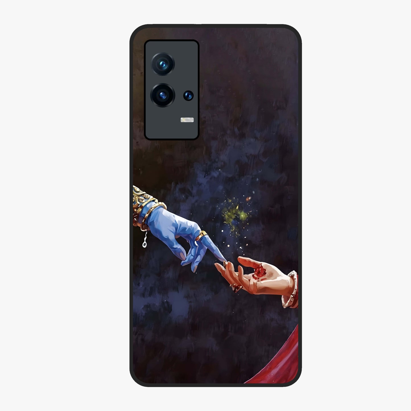 Divine Touch Eternal Glass Case showing flat back view with spiritual themed artwork and glossy glass finish.