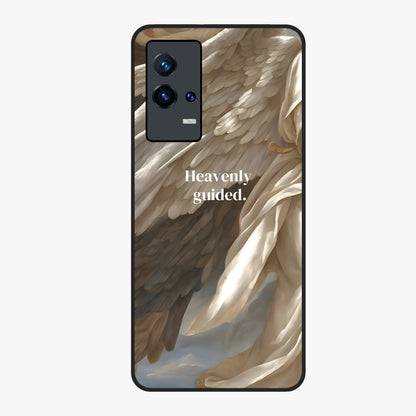 Divine Winged Grace Glass Case showing flat back view with elegant wing inspired artwork and glossy glass finish.