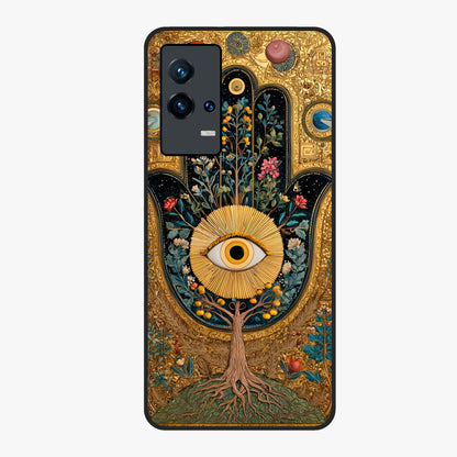 Ethereal Evil Eye Glass Case showing flat back view with mystical evil eye artwork and glossy glass finish.