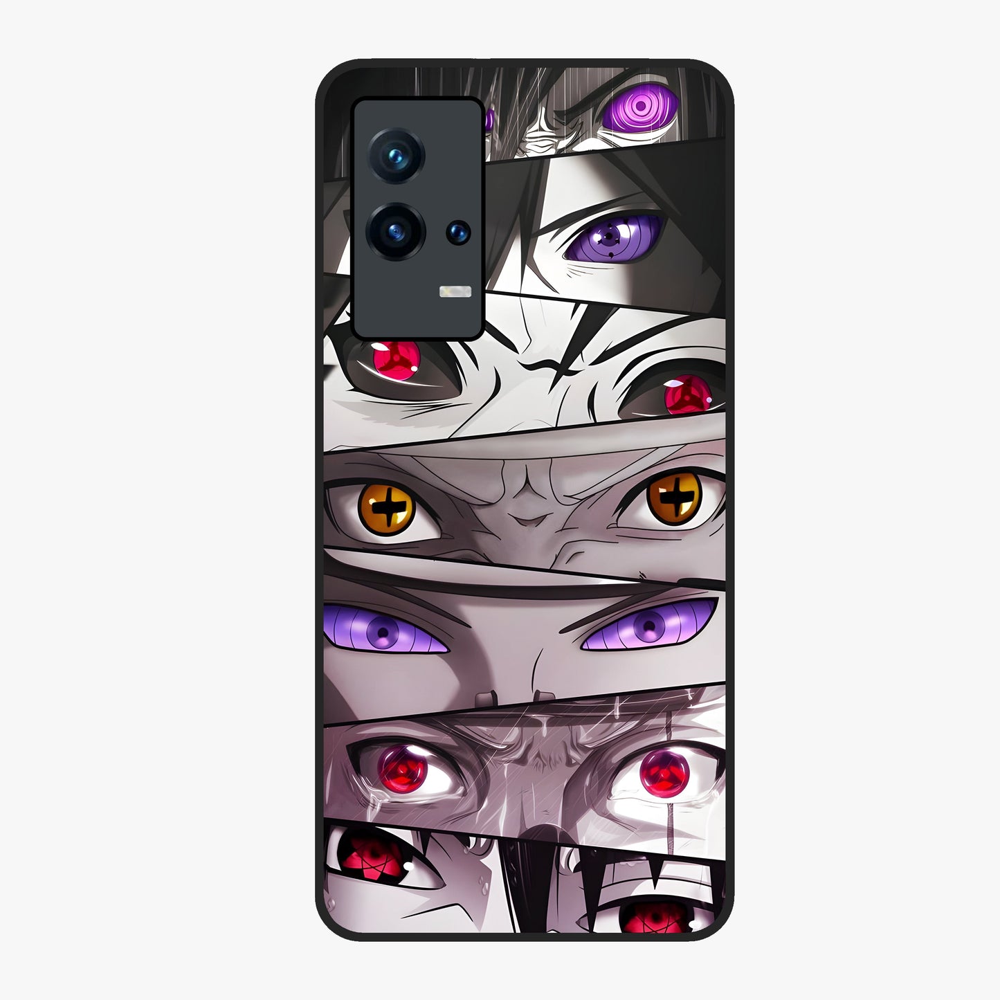 Eyes of Destiny Glass Case showing flat back view with striking eye themed artwork and glossy glass finish.