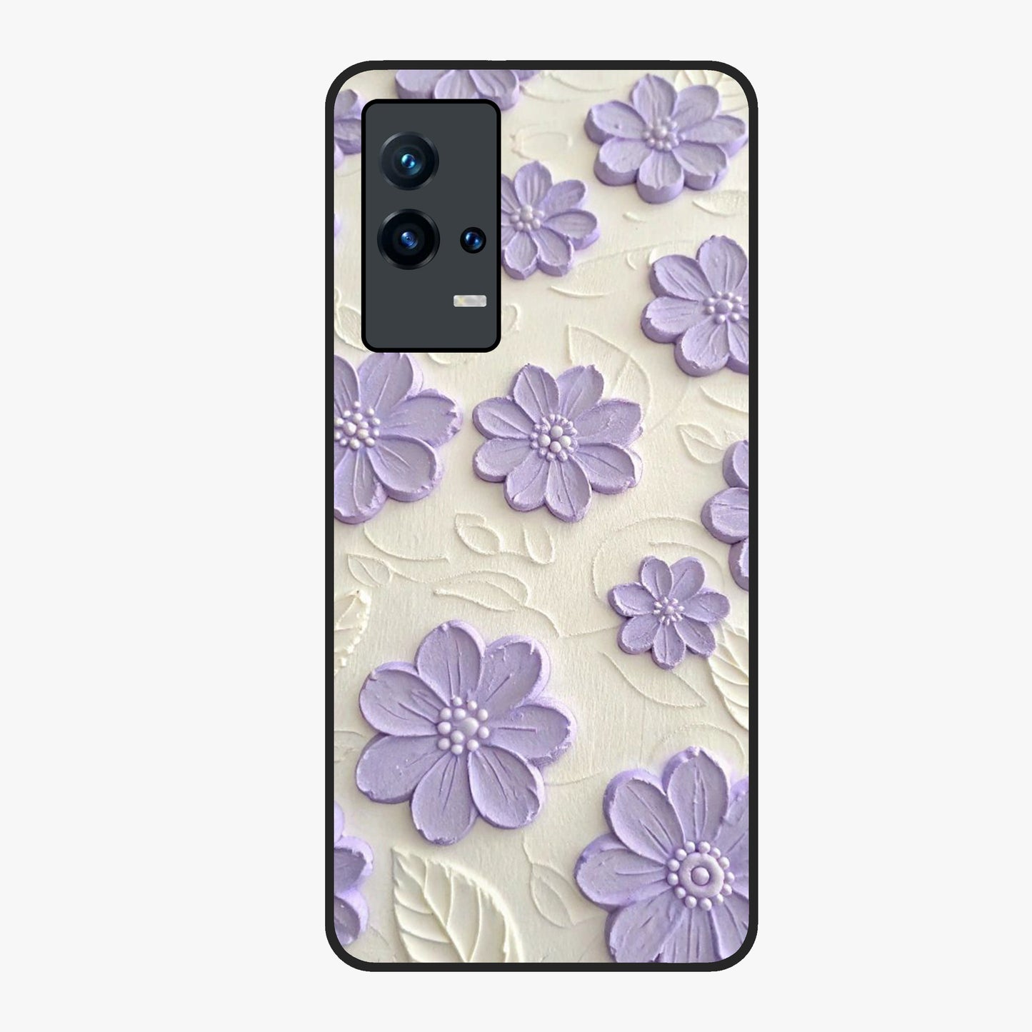 Floral Wall Art With Purple Flowers Glass Case showing flat back view with purple flower artwork and glossy glass finish.