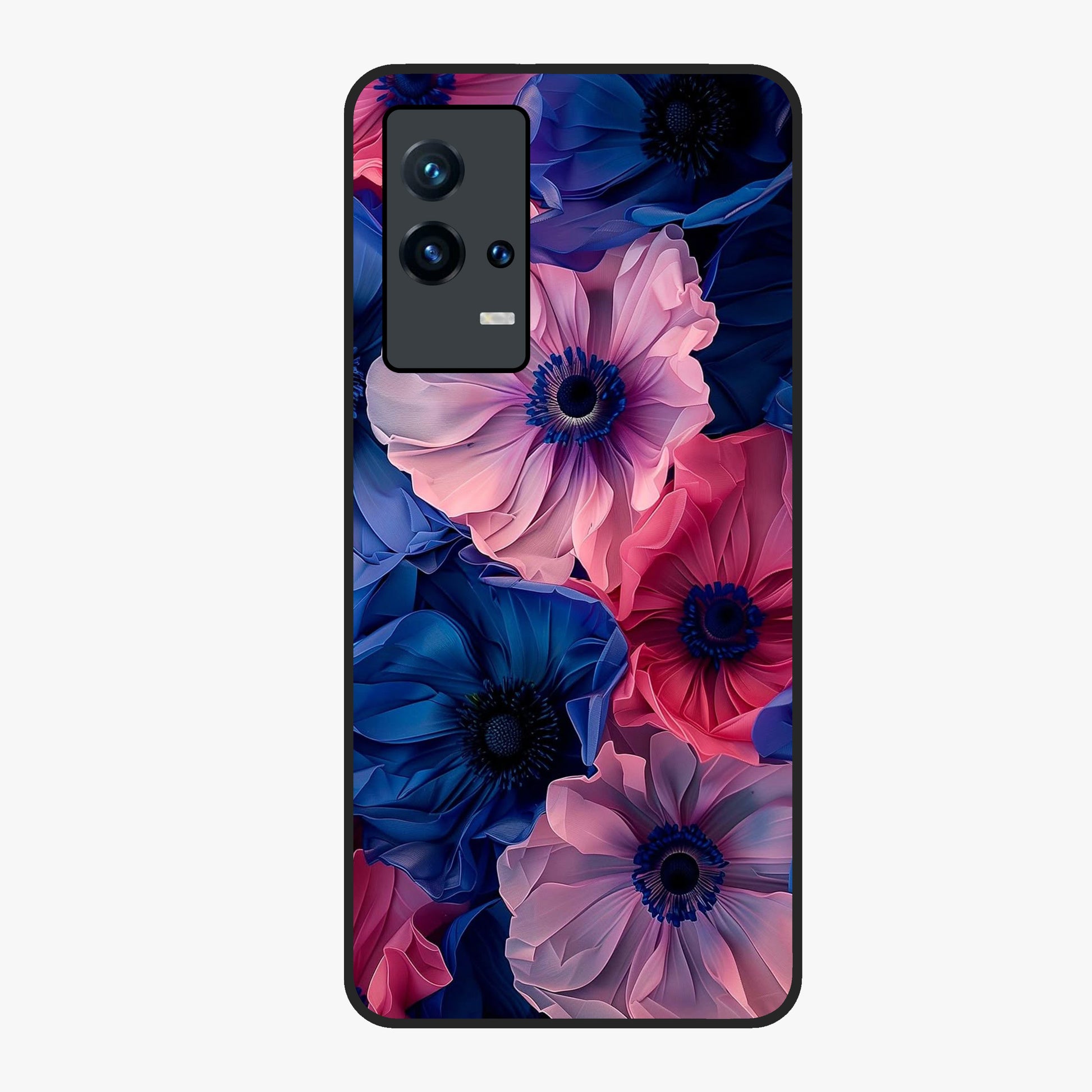 Flower Paper Art Pattern Glass Case showing flat back view with paper cut style floral artwork and glossy glass finish.