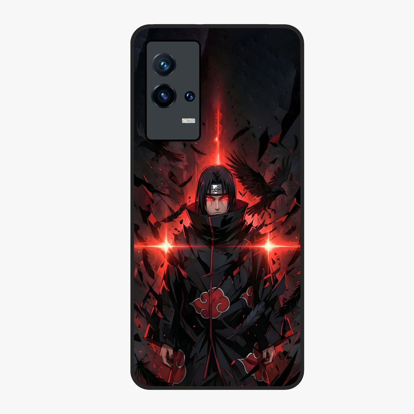 Focused Blade Discipline Glass Case showing flat back view with warrior sword themed artwork and glossy glass finish.