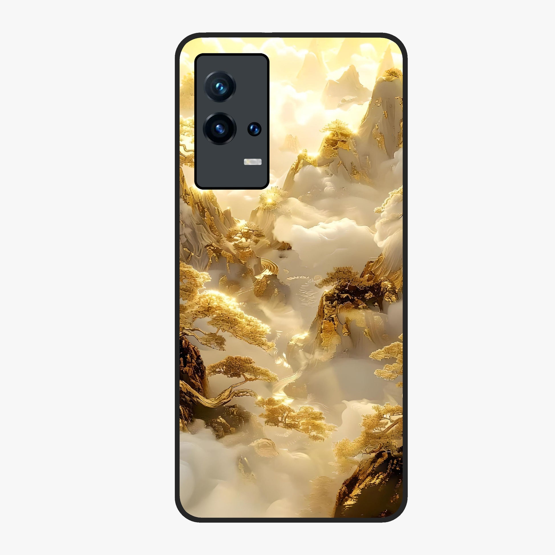 Gates Of Illumination Glass Case showing flat back view with mystical illuminated gate artwork and glossy glass finish.