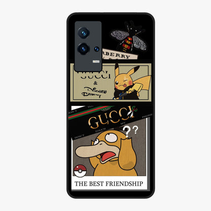 Gucci Play Mashup Glass Case showing flat back view with luxury inspired graphic artwork and glossy glass finish.