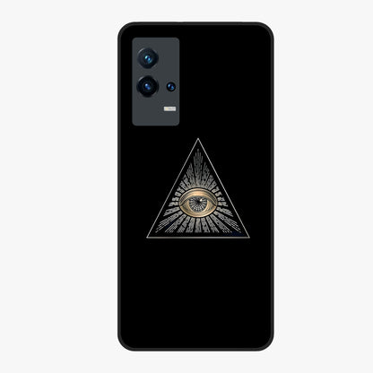 Illuminati Evil Glass Case showing flat back view with mysterious illuminati symbol artwork and glossy glass finish.
