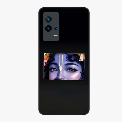 Krishna Divine Embrace Glass Case showing flat back view with Lord Krishna devotional artwork and glossy glass finish.