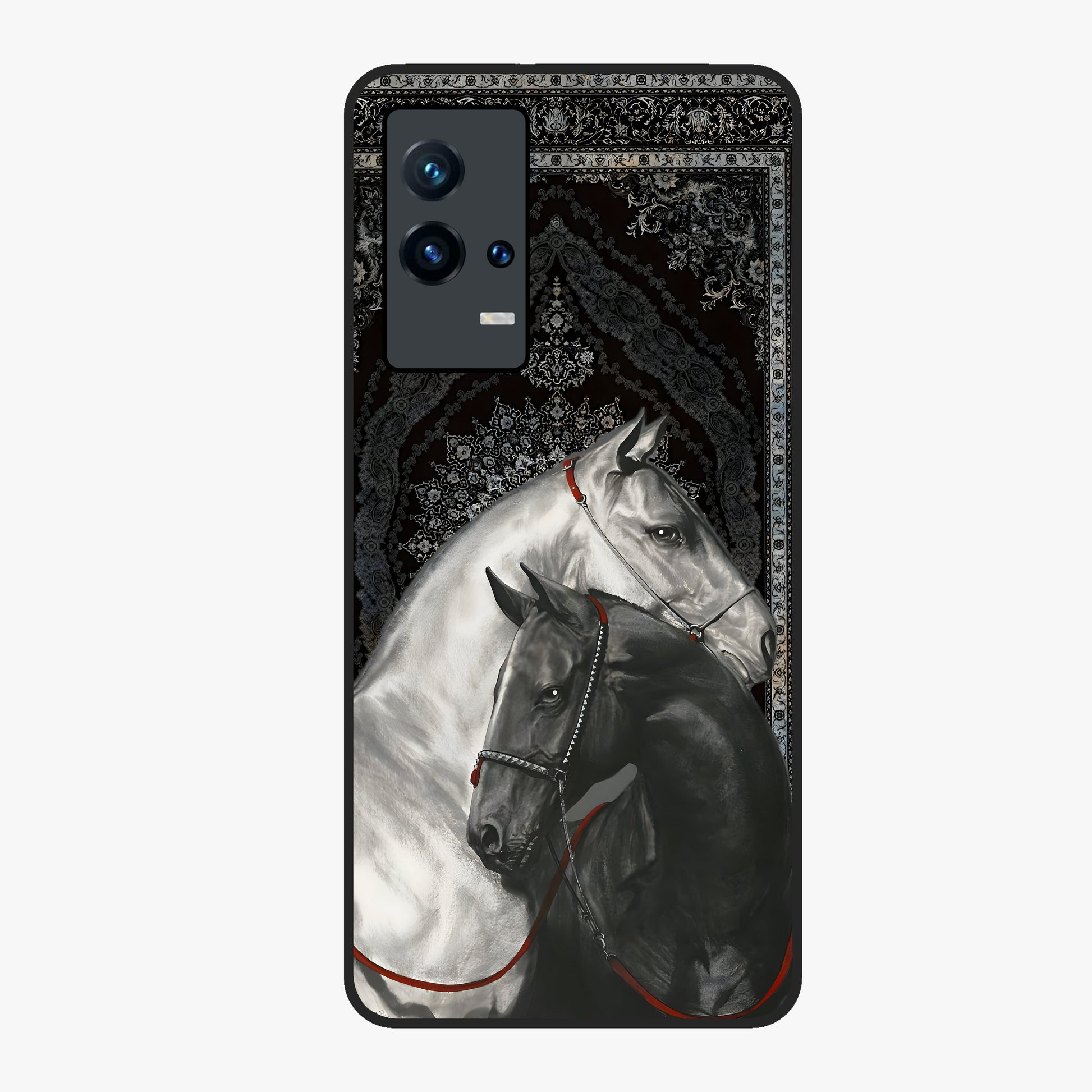 Majestic Ride Legacy Glass Case showing flat back view with powerful automotive inspired artwork and glossy glass finish.