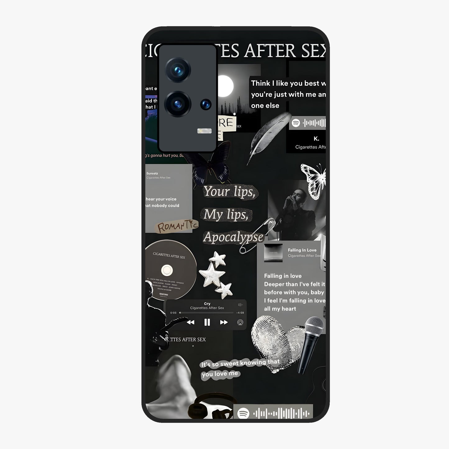 Midnight Love Echo Glass Case showing flat back view with romantic midnight themed artwork and glossy glass finish.
