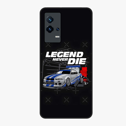 Midnight Racing Legacy Glass Case showing flat back view with sleek racing inspired artwork and glossy glass finish.