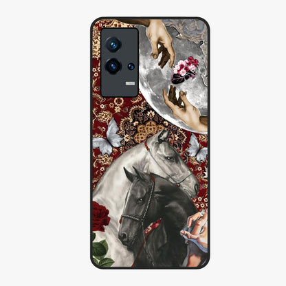 Moonlit Royal Stallion Glass Case showing flat back view with majestic horse under moonlight artwork and glossy glass finish.