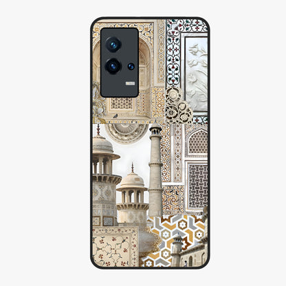 Mughal Marble Legacy Glass Case showing flat back view with intricate Mughal inspired marble pattern and glossy glass finish.