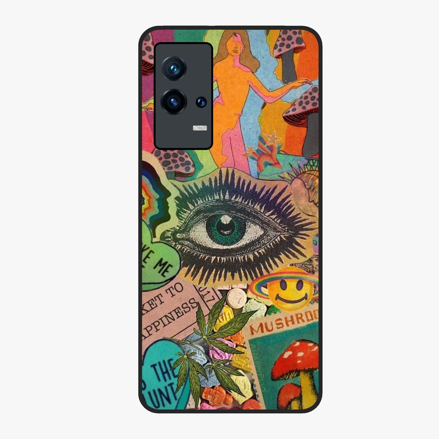 Mystic Eye Wonderland Glass Case showing flat back view with mystical eye themed artwork and glossy glass finish.