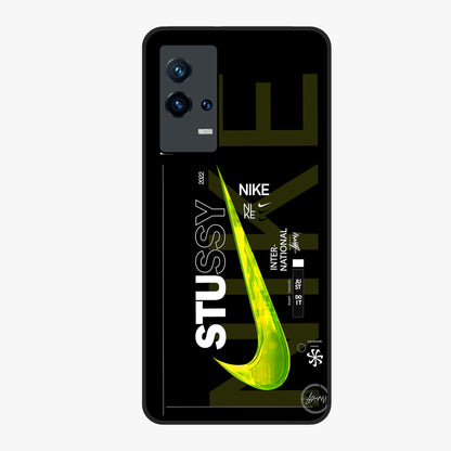 Neon Street Edition Glass Case showing flat back view with neon street style artwork and glossy glass finish.